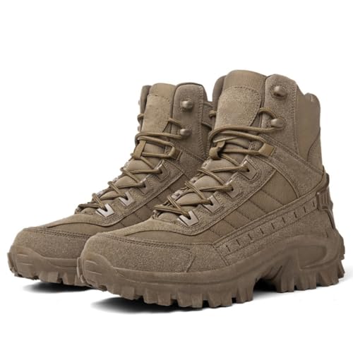 Bitiger Men's Combat Boots with Side Zipper Velcro and Casual Outdoor Mountaineering Trekking Commando Tactical Boots