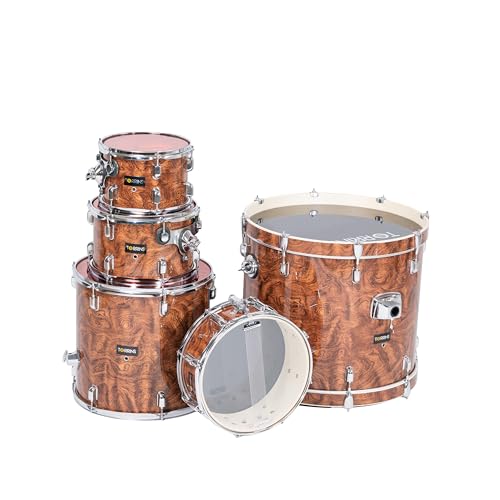 Image of TempoX Professional 5-Piece Acoustic Drum Set with 2 Cymbals & Hi-Hat (Brown) | Heavy-Duty Double Braced Stands | Complete Full Drum Set Kit for Practice & Performance