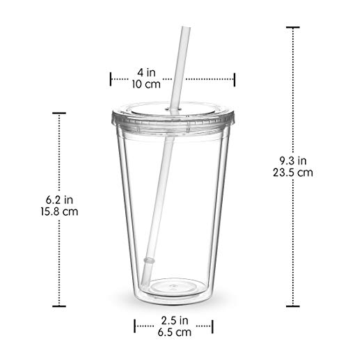 CIVAGO Clear Insulated Acrylic Plastic Tumbler Set with Lid and Reusable Straw, Classic Double Wall Tumbler Cup - 16 oz, 12 Pack Bulk (All Clear) - Thumbnail 2