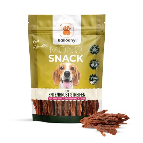 Balloony.pet Monosnack Feine Entenbrust Streifen Getreidefreie natürliche hundeleckerlies mit Monoprotein für anspruchsvolle Hunde (150g)