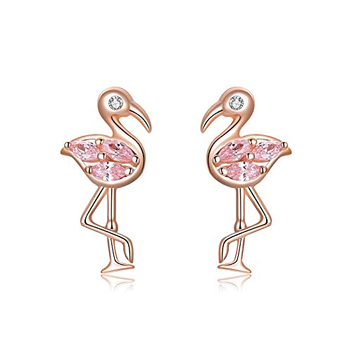 Boucles d'oreilles flamants roses en argent 925 précieux et cristaux de zirconium étincelants