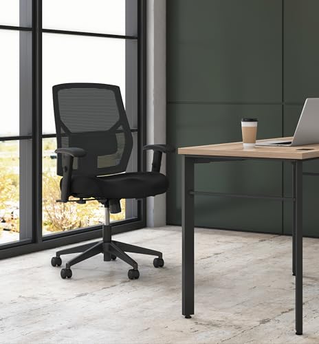 Image of HON Crio Ergonomic Mesh Office Chair, High‑Back Desk Chair with Adjustable Arms, Lumbar Support, Center‑Tilt Swivel Seating for Computer Desks and Home Office, Black Frame, Black