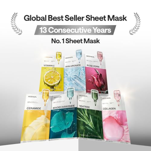 Image of MEDIHEAL Madecassoside Essential Mask Blemish Repair (10 Sheets) Korean Sheet Mask with 98% Purity Madecassoside & Hyaluronic Acid, Redness Relief, Skin Barrier Repair, Deep Hydration, Improves Skin Texture, Vegan Soothing Facial Mask
