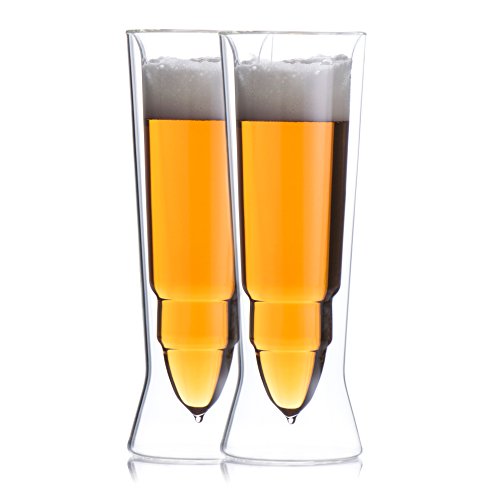 Chill-O Double Wall Beer Bullet Glass Set Of 2 440ML Fits Full Beer Bottle of 12 Ounces Best Beer Glasses And Beverage Glass Best Gift Set