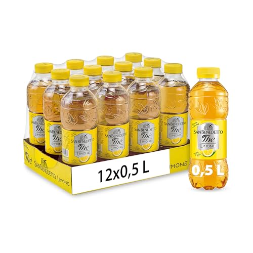 San Benedetto, Thè Freddo al Limone, 12x500 ml Bevanda Dissetante Analcolica, Gusto Fruttato, Tappo Click, Senza Conservanti e Coloranti