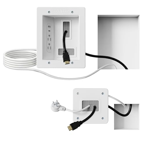 Image of Mount-It! in-Wall TV Cable Management Kit with Recessed Power - Dual Outlet, USB-A and USB-C Ports, 9ft Cord, and Hand Saw - Easy, Safe Cable Management for Organized TV and Home Theater Setups