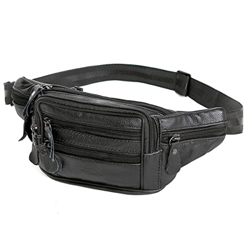 Rolendio Mens Leather Waist Hip Lumbar Fanny Pack Womens Travel Bag Cell Phone Pocket (Black 9691), m