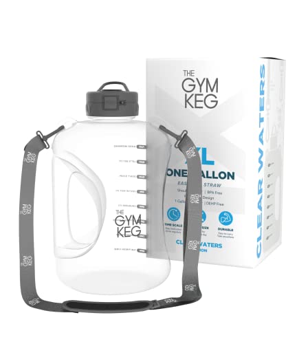 THE GYM KEG 1 Gallon Water Bottle (128oz) I 3.78l Big Water Jug I 128 oz Gym Water bottle with Straw I Water bottles with Times to drink I Large Reusable Bottle | BPA-Free Plastic I Leakproof (Transparent)