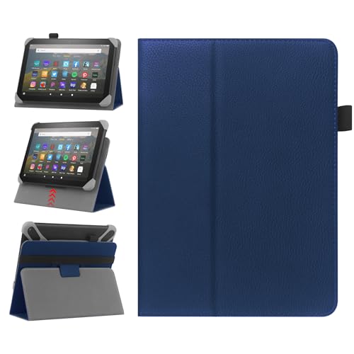 HoYiXi Universal Case for 7-8 inch Samsung Galaxy Lenovo Huawei Fire Tablet Protective Cover Two Position adjustable with Stand and Hand Strap - Navy
