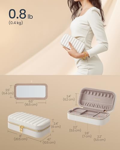 SONGMICS HOME ANAH Collection - Travel Jewellery Box, Small Jewellery Case Organiser with Mirror, 10.5 x 20.5 x 6 cm, PU Surface with Stitching, Portable, Zippers, Gift Idea, Cloud White JBC180W01 - Cosy Home Interiors SONGMICS HOME ANAH Collection - Travel Jewellery Box, Small Jewellery Case Organiser with Mirror, 10.5 x 20.5 x 6 cm, PU Surface with Stitching, Portable, Zippers, Gift Idea, Cloud White JBC180W01 - Image 5