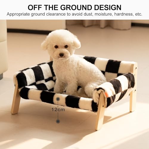 MEWOOFUN Erhöhtes Katzenbett Sofa aus Holz, 56x45cm robust großes Katzensofa – modischer Katzenstuhl mit abnehmbarem Matratzenbezug Belastbar mit 10 kg (Schachbrett, 56x45cm)