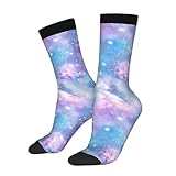 Calcetines casuales novedosos con diseño de estrellas moradas y fantasía del universo, divertidos calcetines de un cuarto, diseño de colores en contraste para mujeres y hombres, regalo