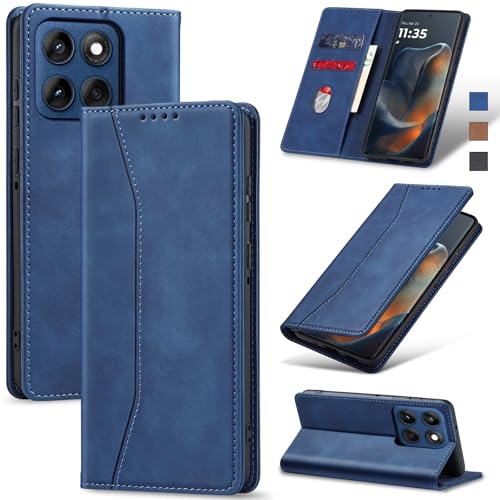 Image of Jasonyu Case for Motorola Edge 60 Leather Wallet Flip Cover with Card Holder,Kickstand, Magnetic Closure,TPU Shockproof Phone Case (Blue)
