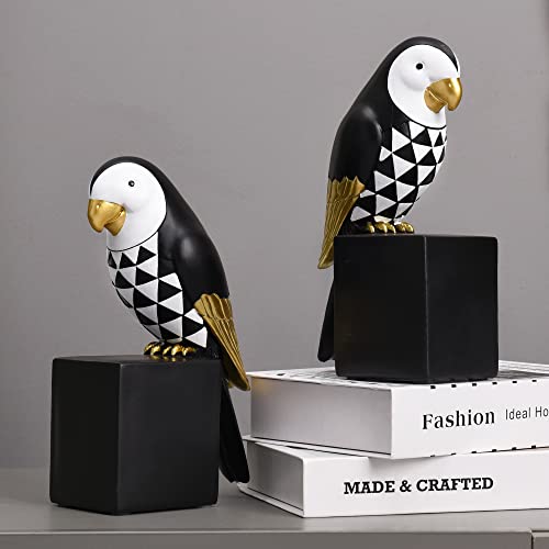 Kakizzy Heavy Duty Book Ends, Bird Theme Bookends Decorative Bookends Vintage Decor Book End Holder Sturdy Book Ends For Heavy Books Parrot Decor Book Stoppers For Shelves(Black&White) #TOP5