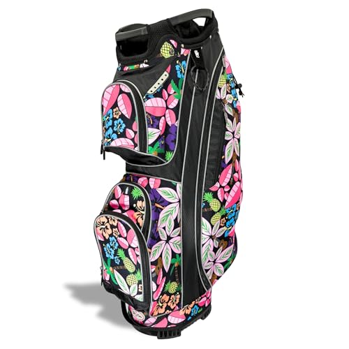 Women’s Golf Cart Bag – Taboo Fashions Resort Collection Lightweight 14-Way Ladies Bag with Cooler, Rain Hood, 7 Zippered Pockets, Tee Holder & More (Tropical Paradise)