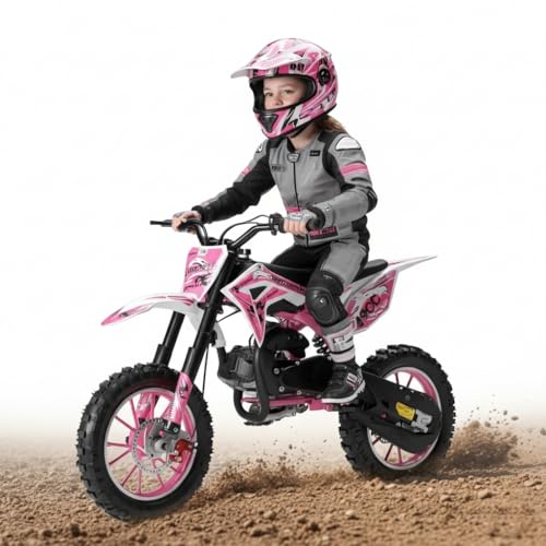 Image of 50cc Kids Dirt Bike, 49cc Gas Dirt Bike for Kids 8-14, 2-Stroke Mini Dirt Bike with Pull Start, Off-Road 10-Inch Tires, Front and Rear Disc Brakes, 25 MPH, for Dirt, Gravel, Yard