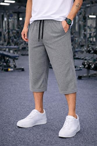 Image of Mack Jonney Men's Sports Capri Pants | Lightweight Polyester Workout 3 /4 Pants with Elastic Waist for Gym, Running & Training-M8356