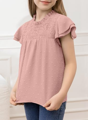 Image of bilbean Girls Elegant Polked Swiss Dot Long Sleeve Shirts Tops 6-15 Years