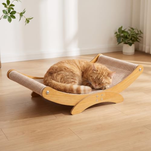 AROPEME Cat Scratcher Bed for Indoor Cats - 23.6 Large Natural Sisal Cat Scratching Board Wood Frame Scratch Pad Modern Cats Lounger/Hammock Easy Assembly Furniture