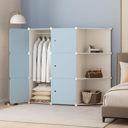 Image of Foldable Plastic Wardrobe for Clothes - Baby Cupboard for Clothes Storage, Wardrobe for Kids, Plastic Almirah, Collapsible Wardrobe for Kids Livingroom & Home (SkyBlue-HE2)