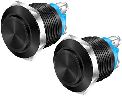 DaierTek 2pcs Momentary Horn Push Button Switch 12V Black Metal Waterproof 19mm Round Starter Power Switch for Car RV Truck Boat Marine