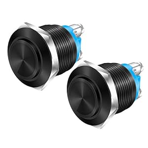 DaierTek 12V 19mm Momentary Horn Push Button Switch Black Metal Waterproof Round Starter Power Switch for RV Truck Boat Marine – 2pcs