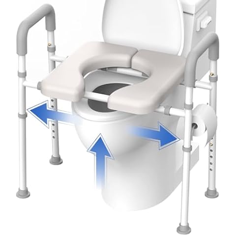 Raised Toilet Seat with Handles - Width & Height AdjustableToilet Seat Risers for Seniors, Heavy Duty Handicap Toilet Seat Riser, Fit Any Toilet, Up to 400lbs Cover