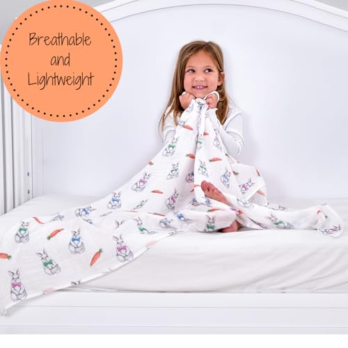 Image of LollyBanks Swaddle Blanket, 100% Cotton Muslin Swaddle Blankets, Neutral Swaddle Blanket 47 x 47 Inches, Baby Blanket for Boys and Girls, Baby Essentials, Registry (Bunny Print)