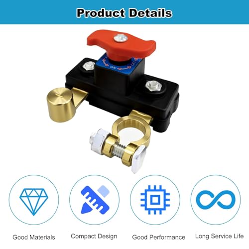 Image of Car Battery Cut Off Switch | 12V /24V Power Disconnect Rotary Knob | High Conductivity (Check Terminal Size & Cable Slack)