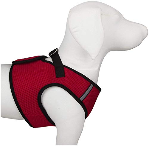 The Worthy Dog Sidekick Harness with Comfy Padded Mesh Velcro Adjustable, Outdoor, Easy Walk Vest - Medium, Red