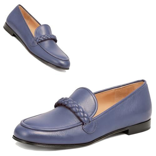 Image of MOOMMO Women Comfortable Suede Loafer Flats Round Closed Toe Slip On Penny Loafers Knitted Strap Oxford Loafer Shoes for Office Ladies Work Daily Casual Club Driver Flats Spring Elegant 4-11 M US