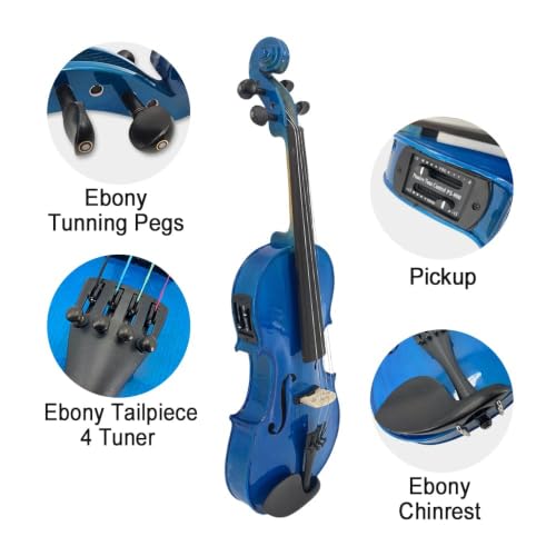 Image of Electric Violin 4 /4 full Size 4 string Acoustic Violin Spruce Maple Ebony Wood with Case, Bow Handmade for Beginners, Students, Professionals (Blue)