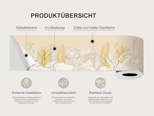 AG Design Selbstklebende Bordüre Goldblumen, AWB 8290 | Wasserfest Dekoration für Wände, Möbel, Tapeten, Wandverkleidungen und Türen, Folie, Mehrfarbig | Breite 500 cm x Höhe 13.8 cm