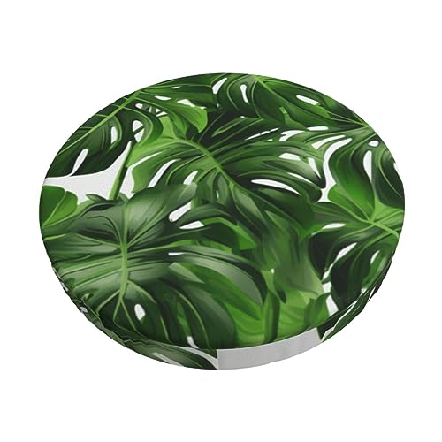 RLDOBOFE Monstera Deliciosa Banana Palm Stool Covers Round Velvet Breathable Bar Stool Covers Washable Elastic Bar Stool Seat Covers Bar Chair Cover Dustproof Chair Slipcover