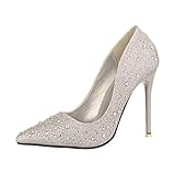 WJLYDM Zapatos de tacón alto clásicos dorados, plateados y azules for mujer, zapatos sexys lujo con diamantes imitación for boda fiesta, primavera otoño Para Fiestas Boda Oficina