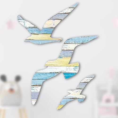 BSITSSS 3 Piezas Decoración de Pared de Playa, Adornos Pared, Maritimo Efecto Madera Pájaros, Wall Art para Salón, Dormitorio, Baño, Pasillo, Casa de Vacacione