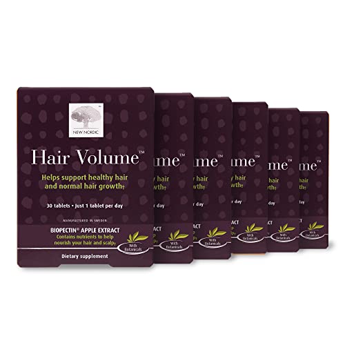 New Nordic Hair Volume Tablets | 3000 mg Biotin & Biopectin Apple Extract for Healthy Hair Growth | Reduce Thinning, Balding & Shedding for Naturally Fuller Thicker Hair | 30 Count (Pack of 6)