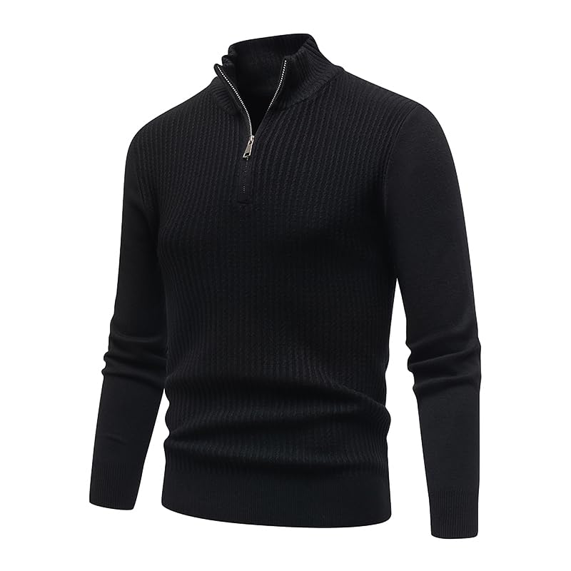 Men's Slim Standing Knit Sweater Quarter Zipper Crew Neck Casual Long Sleeve Turtleneck Pullover Sweater2