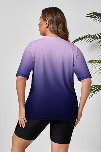 Halcurt Women's Plus Built in Bra Rash Guard Two Piece Swim Shirt and Pockets Boyleg Shorts4