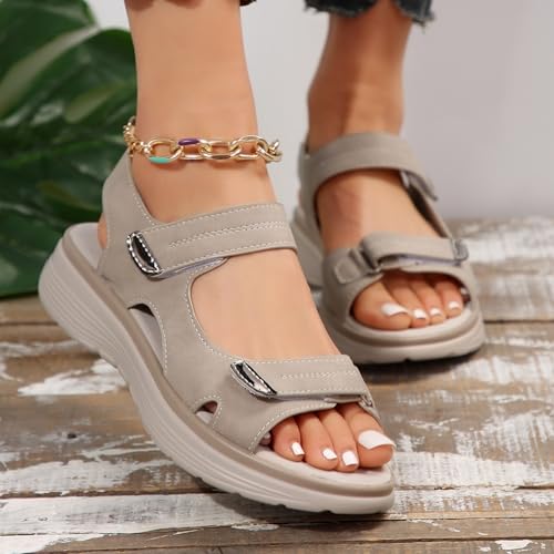 Women's Hiking Sandal Orthopedic Sandals 2025 Summer Open Toe Walking Adjustable Leather Strap Sandals Dressy Casual Boho Summer Beach Sandals Ladies Wedges Walking Sandal Women3