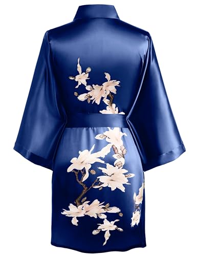 Image of BABEYOND Kimono Robe Cover up Short Satin Floral Silky Kimono Blouse Loose Bachelorette Party Robe
