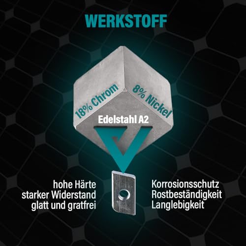 VOOXA Premium 20 Stück Edelstahl A2 SCHIENENMUTTER M8 mit FIXIERHILFE aus Kunststoff, Schiebemutter mit Teilverzahnung, für Profile 41/21 und 41/41, Einfache und schnelle Montage