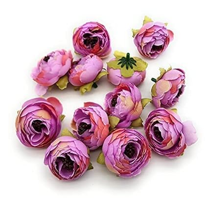 DeLush 12 Pcs Artificial Peony Fake Fabric Head Rose Flowers for Home, Gift, Mandir Pooja Table, Cake Decor, Valentine Bouquet Making Decoration (4 cm) (Light Purple) (Light Purple)-image-44