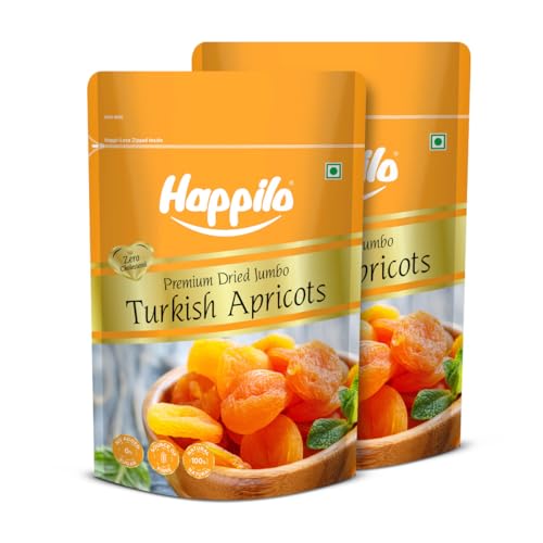 Image of Happilo Dried Premium Turkish Apricot 200g | Healthy Snacks, Dry Fruits | Exotics Apricots Dry Fruits, Seedless Apricots, Jardalu (Pack of 2)