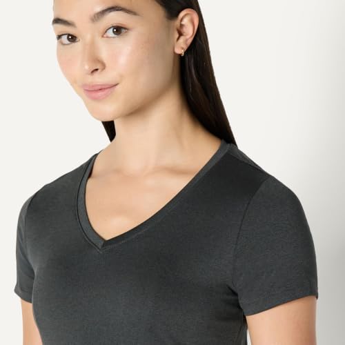 Image of Amazon Essentials Women's Active Quick Dry Tech Stretch Short-Sleeve V-Neck T-Shirt, Moisture-Wicking, Pack of 2, Heather Graphite / Black, X-Large