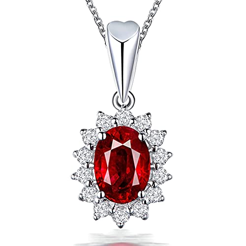 Collier mariée moissanite fleur et rubis ovale 18K pour femme