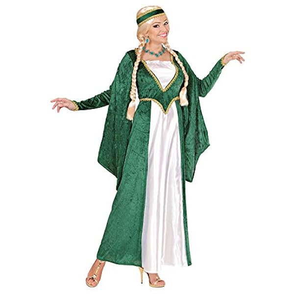 Widmann 59662 Koningin van de renaissance, jurk en hoofdbedekking, groen-wit, fluwelen look, prinses, fijne dames, verkleding, carnaval, themafeest