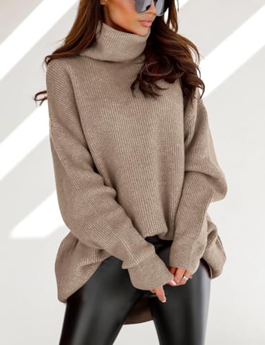 imesrun Womens Turtleneck Oversized Sweater Batwing Chunky Pullover Sweater Casual Fall Loose Knit Jumper Top2