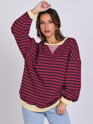 image for ANRABESS Women Striped Sweatshirts Oversized Crewneck Long Sleeve Shir