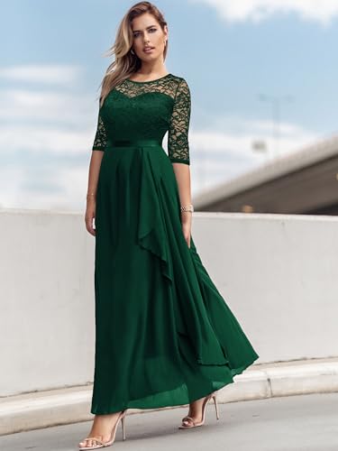 Miusol Women's Elegant Floral Lace Retro 3/4 Sleeve Contrast Bridesmaid Maxi Dress4